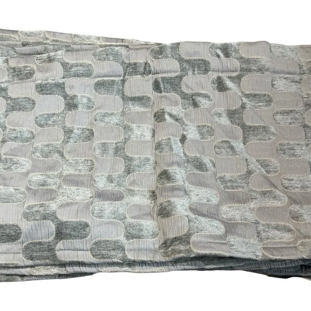 Custom 6 Valance Geometric Design Textured Jacquard Plush Velvet Slate Blue 55